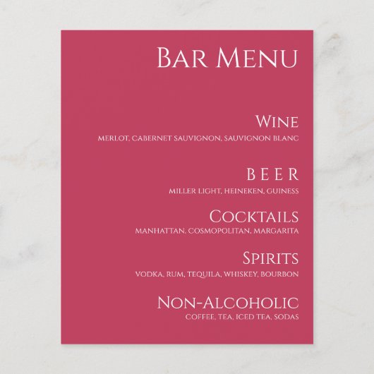 Bruiloft Drink & Diner Menu-Viva Magenta- (Achterkant)