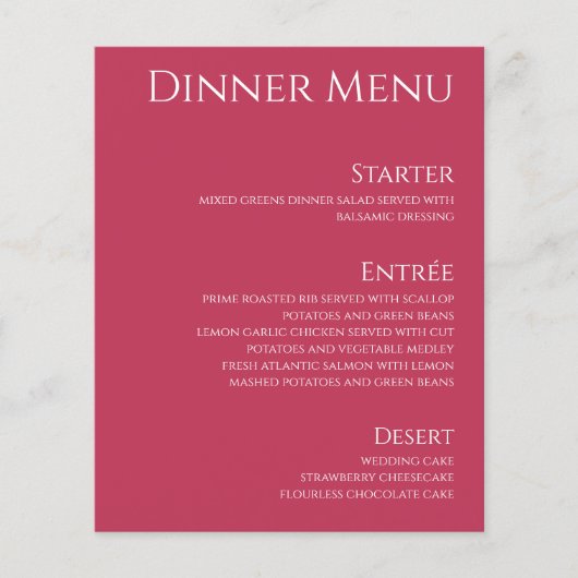 Bruiloft Drink & Diner Menu-Viva Magenta- (Voorkant)