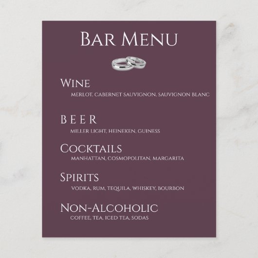 Bruiloft Drink & Diner Menu-Wijn en Wit- (Achterkant)