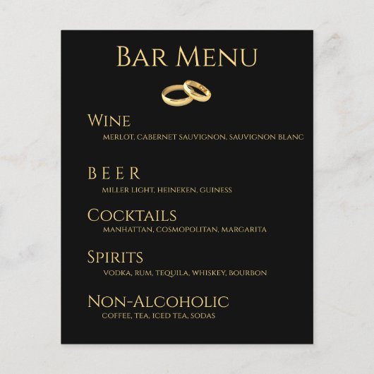 Bruiloft Drink & Diner Menu- Zwart en Goud- (Achterkant)