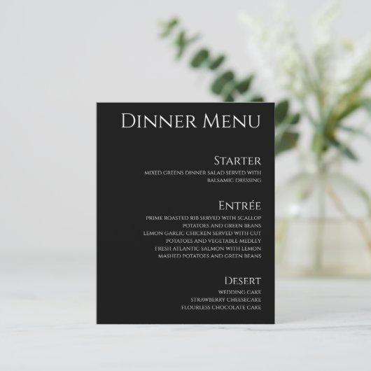 Bruiloft Drink & Diner Menu-Zwart-Wit- (Staand voorkant)