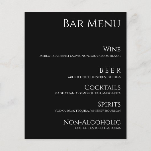 Bruiloft Drink & Diner Menu-Zwart-Wit- (Achterkant)