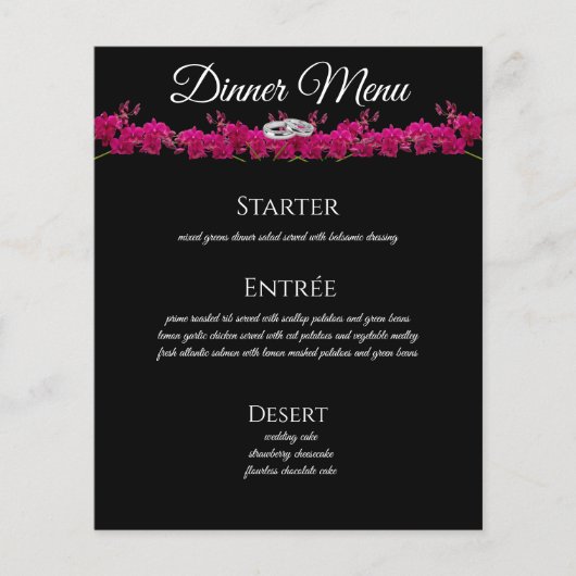 Bruiloft Drink en Diner Menu- Fuchsia Orchids- (Voorkant)