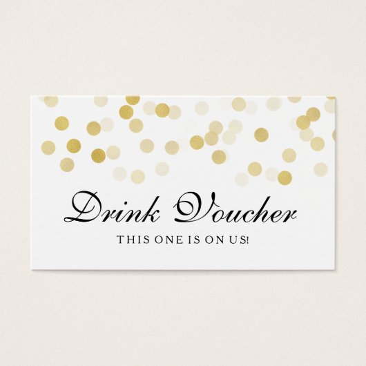 Bruiloft Drink Voucher Faux Gouden Folie Glitter L Visitekaartje (Voorkant)