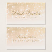 Bruiloft Drink Voucher Gold Bokeh Sparkle Lights Visitekaartje (Voorkant /achterkant)