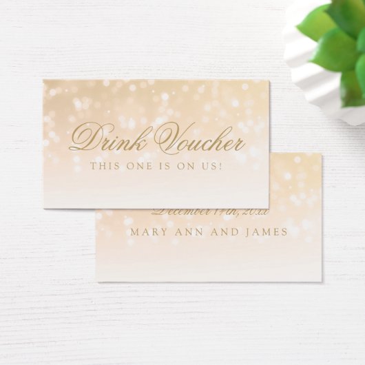 Bruiloft Drink Voucher Gold Bokeh Sparkle Lights Visitekaartje (Bureau)