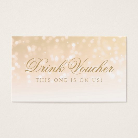Bruiloft Drink Voucher Gold Bokeh Sparkle Lights Visitekaartje (Voorkant)