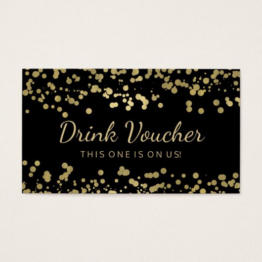 Bruiloft Drink Voucher Gouden Folie Confetti Visitekaartjes (Voorkant)