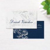 Bruiloft Drink Voucher Modern Floral Silver Navy Visitekaartje (Bureau)