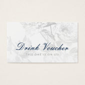 Bruiloft Drink Voucher Modern Floral Silver Navy Visitekaartje (Voorkant)