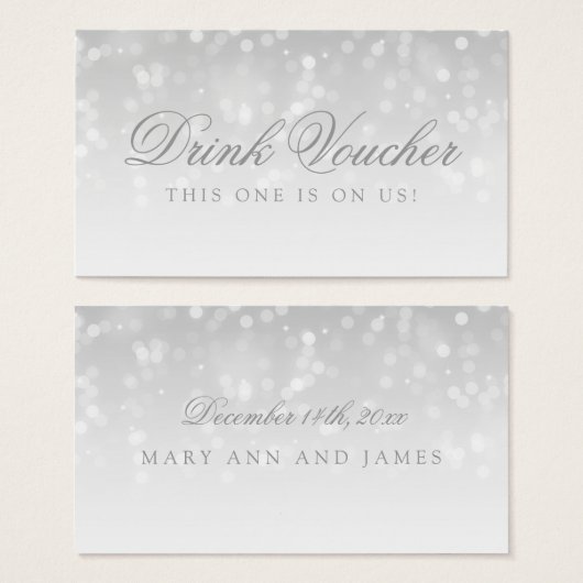 Bruiloft Drink Voucher Silver Bokeh Sparkle Lights Visitekaartjes (Voorkant /achterkant)