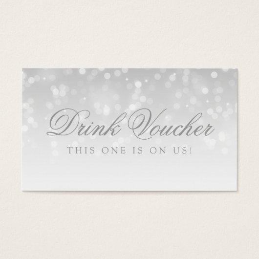 Bruiloft Drink Voucher Silver Bokeh Sparkle Lights Visitekaartjes (Voorkant)