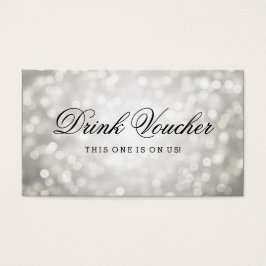 Bruiloft Drink Voucher Silver Glitter Lights Visitekaartje