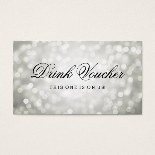 Bruiloft Drink Voucher Silver Glitter Lights Visitekaartje (Voorkant)