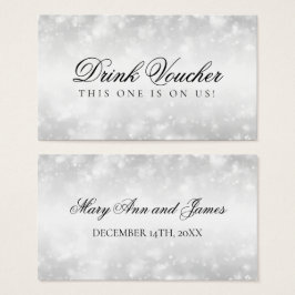 Bruiloft Drink Voucher Silver Shimmer Lights Visitekaartjes