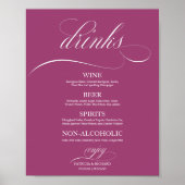 Bruiloft Drinken Bar Menu Sign Chic Roze Cassis Poster (Voorkant)