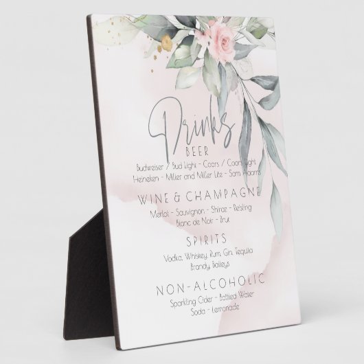 Bruiloft | Drinken Menu BOHO Foliage Pink Rose Fotoplaat (Zijkant)