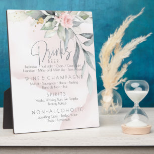 Bruiloft Drinken Menu BOHO Foliage Pink Rose Fotoplaat