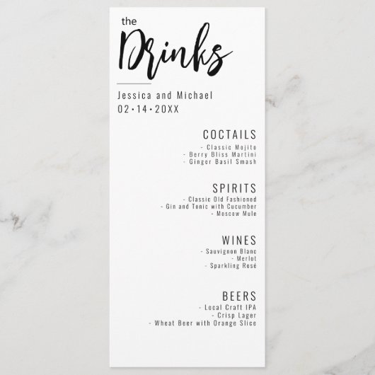 💍Bruiloft Drinken minimalistisch Elegant Menu (Voorkant)