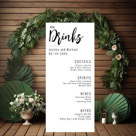 💍Bruiloft Drinken minimalistisch Elegant Menu