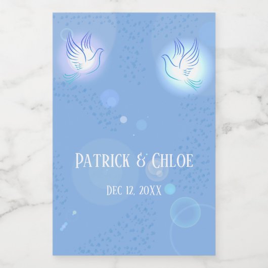 Bruiloft duif blauwe verlichting wijn etiket (Enkel label)