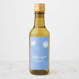 Bruiloft duif blauwe verlichting wijn etiket