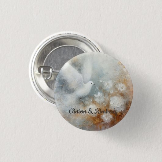 Bruiloft Duif Bloem Knop - Aanpasbaar Ronde Button 3,2 Cm (Voorkant /achterkant)