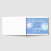 Bruiloft duif verlichting blauwe achtergrond gastenboek (Volledig)