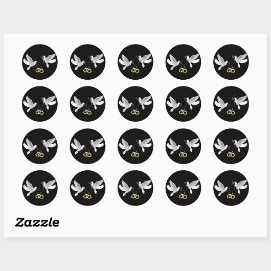 Bruiloft duiven zwart ronde Stickers (Vel)