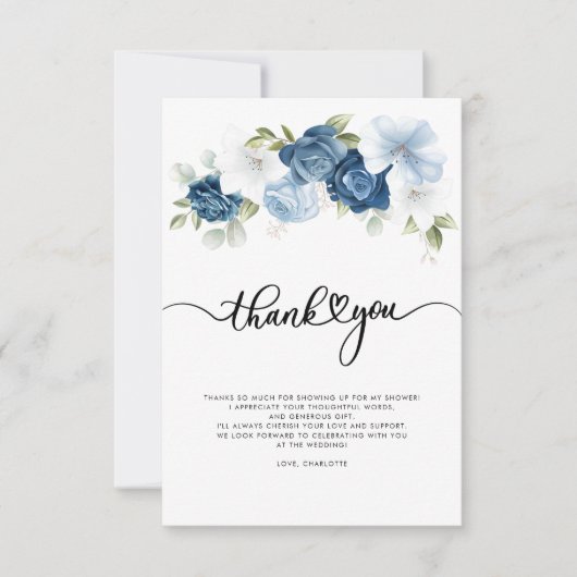 Bruiloft Dusty Blue Bloem Bedankkaart (Voorkant)