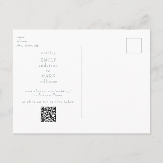 Bruiloft Dusty Blue Elegant Save the Date Briefkaart (Achterkant)