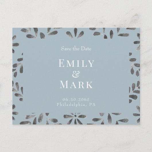Bruiloft Dusty Blue Elegant Save the Date Briefkaart (Voorkant)
