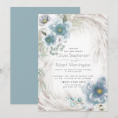 Bruiloft | Dusty Blue Floral Kaart (Voorkant / Achterkant)