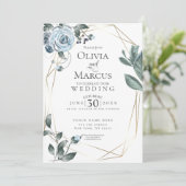 BRUILOFT | Dusty Blue Floral-Waterverf Kaart (Staand voorkant)