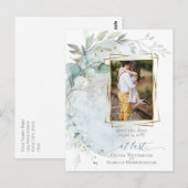 bruiloft | Dusty Blue Over the Moon in Love Briefkaart (Voorkant / Achterkant)