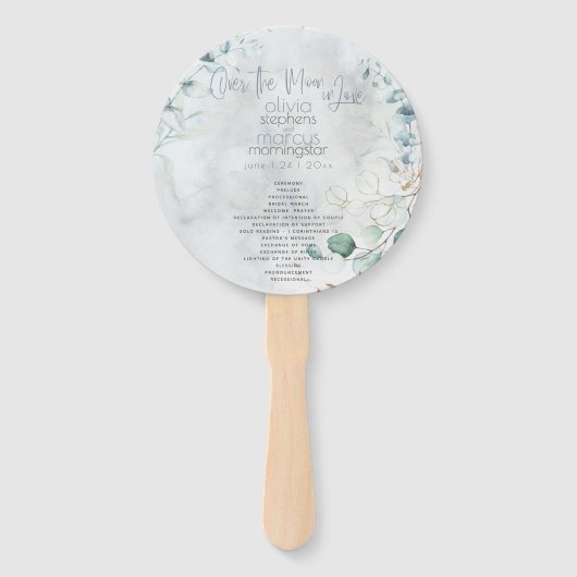 bruiloft | Dusty Blue Over the Moon in Love Handwaaier (Voorkant)