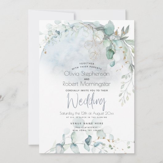 bruiloft | Dusty Blue Over the Moon in Love Kaart (Voorkant)