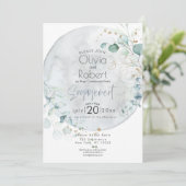 bruiloft | Dusty Blue Over the Moon in Love Kaart (Staand voorkant)