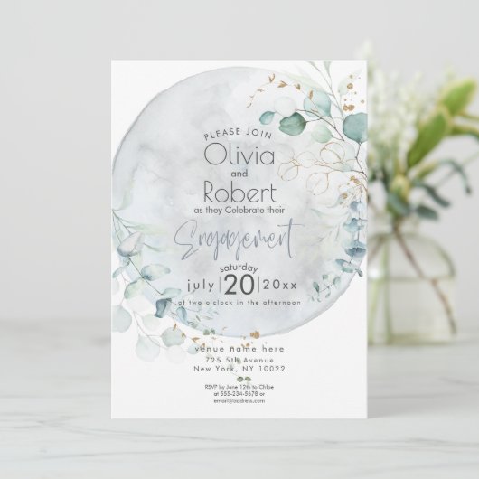 bruiloft | Dusty Blue Over the Moon in Love Kaart (Staand voorkant)