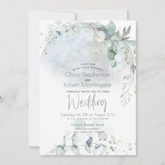 bruiloft | Dusty Blue Over the Moon in Love Kaart (Voorkant)