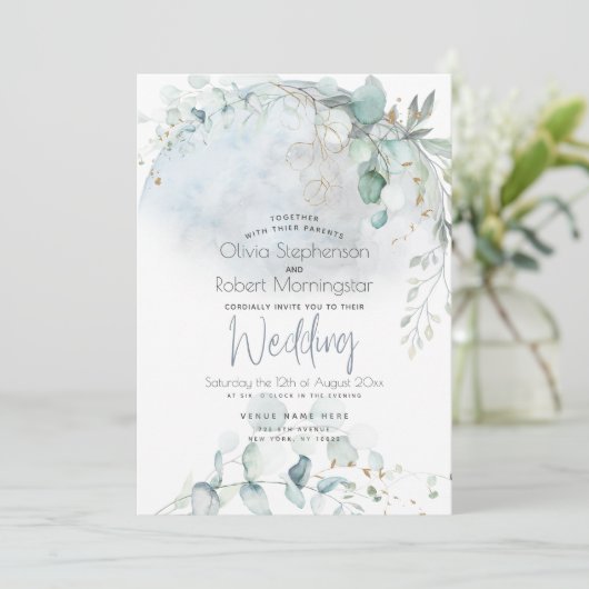 bruiloft | Dusty Blue Over the Moon in Love Kaart (Staand voorkant)