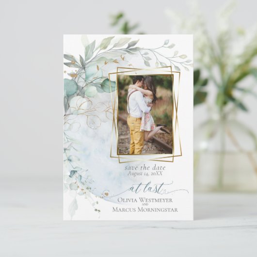 bruiloft | Dusty Blue Over the Moon in Love Kaart (Staand voorkant)