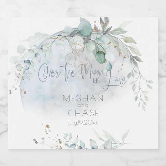 bruiloft | Dusty Blue Over the Moon in Love Likeurfles Etiket (Enkel label)