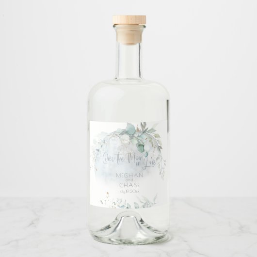 bruiloft | Dusty Blue Over the Moon in Love Likeurfles Etiket (Voorkant)