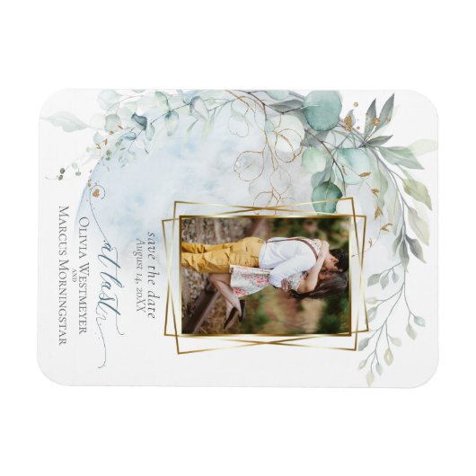 bruiloft | Dusty Blue Over the Moon in Love Magneet (Horizontaal)