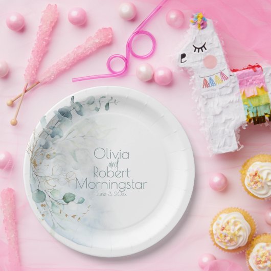 bruiloft | Dusty Blue Over the Moon in Love Papieren Bordje (Feest)