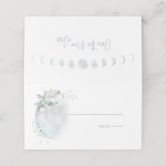 bruiloft | Dusty Blue Over the Moon in Love Plaatskaartje (Buitenkant ongevouwen)