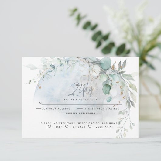 bruiloft | Dusty Blue Over the Moon in Love RSVP Kaartje (Staand voorkant)