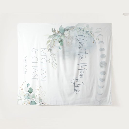 bruiloft | Dusty Blue Over the Moon in Love Wandkleed (Voorkant (horizontaal))