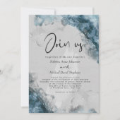 BRUILOFT | Dusty Blue Stone Grey Alcohol Ink Kaart (Voorkant)